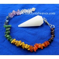 White Agate / Aventurine Faceted Pendulum With Chakra Chips Chain